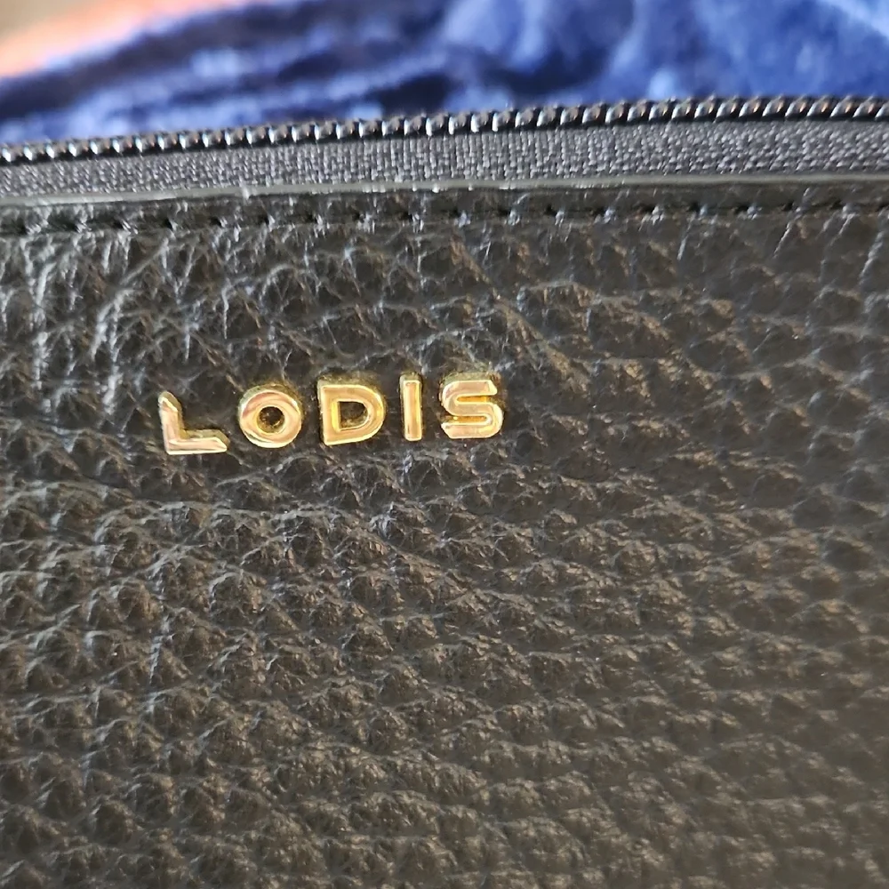 Lodis Black Leather Crossbody with Gold Chain - Picture 2 of 8